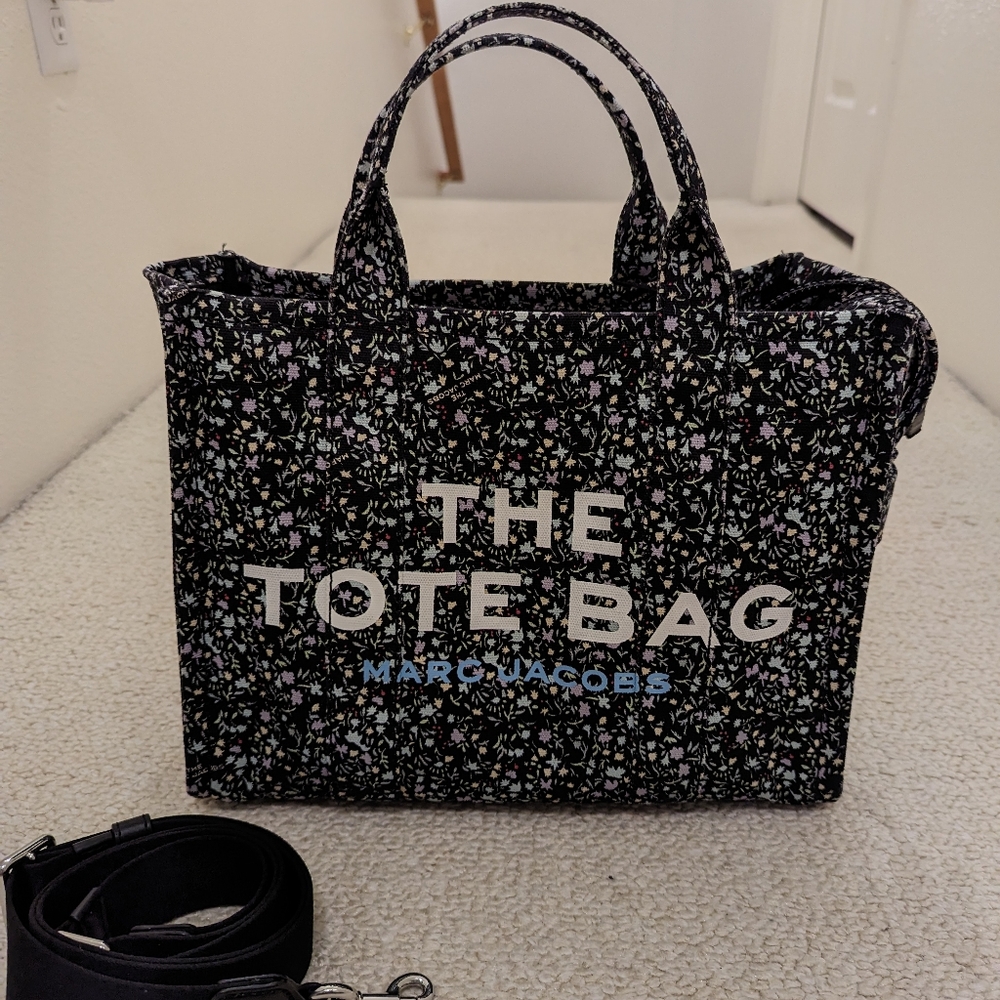 Marc Jacobs Black Floral 'The Tote Bag' Canvas Tote